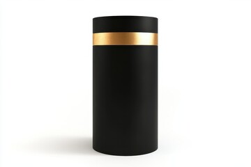 Black cylinder with gold band on white background