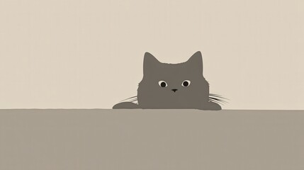 Obraz premium Curious Gray Cat Peeking Over a Table in Minimalist Style