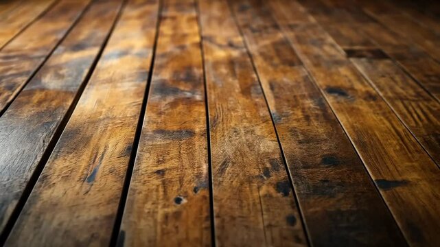 Rich, dark brown wood planks, aged and worn, showing texture and character