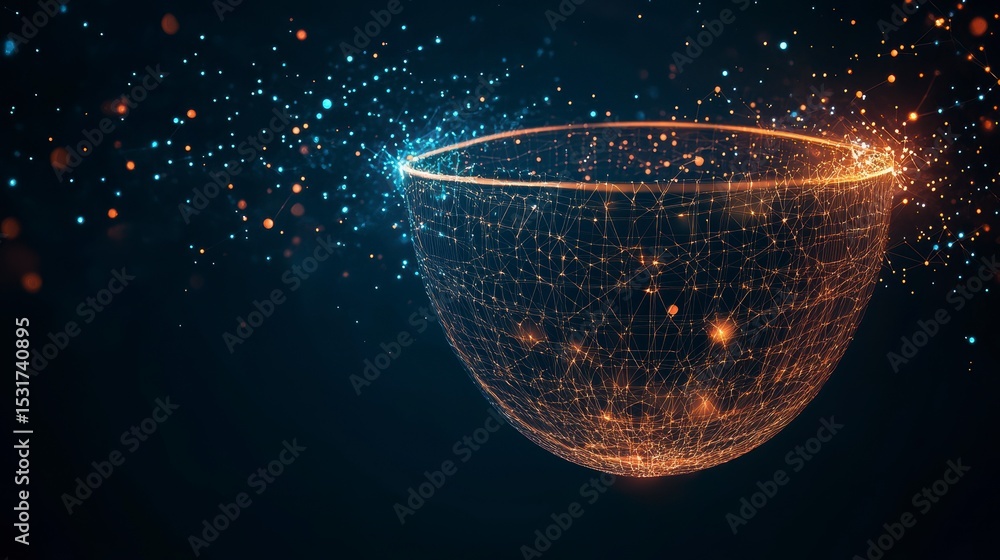 Aufkleber Abstract glowing sphere with interconnected nodes and particles, representing global network or data visualization.