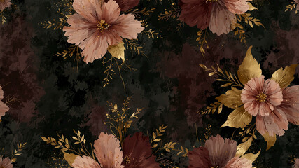 Romantic Decayed Floral Abstract Background with Dusty Rose and Antique Gold Textures