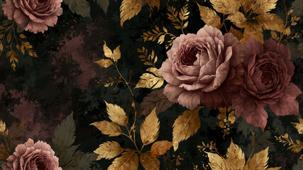 Romantic Decayed Floral Abstract Background with Dusty Rose and Antique Gold Textures