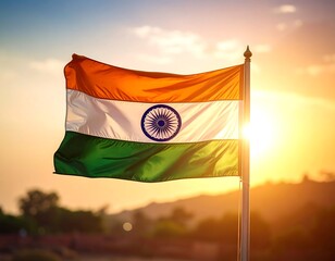 Indian flag waving in sunset