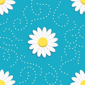 Daisies and dashed lines seamless floral pattern