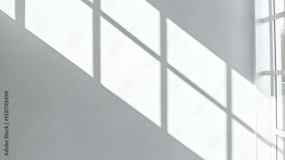 Poster abstract shadows cast from a window on a white wall, creating a geometrical pattern and bright inter