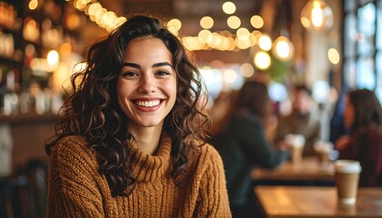 Fototapeta premium Woman smiling in cafe