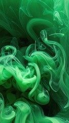 Obraz premium A vibrant green smoke swirls gracefully against a dark backdrop, creating an ethereal atmosphere that evokes mystery and intrigue.