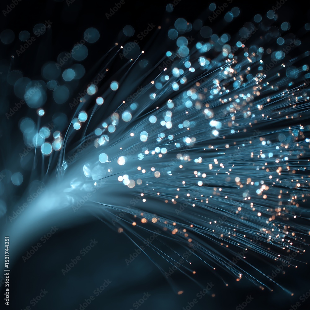 Poster macro close-up of fiber optics with shallow depth of field - minimalist technology composition