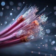 Minimal Network Cables with Soft Bokeh Fiber Optic Background, Ample Copy Space for Text, Square Format