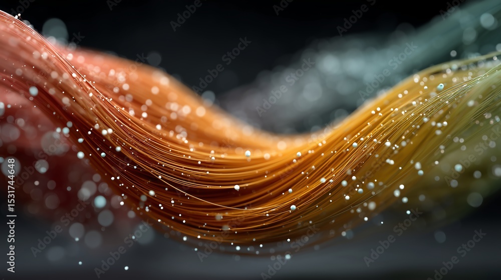 Poster abstract 3d big data visualization with colorful fiber optic threads - futuristic infographics