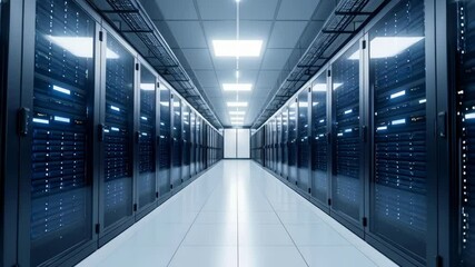 Server room with rows of computer equipment, data center or cryptocurrency mining farm, network, and information technology infrastructure. - Powered by Adobe