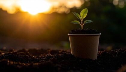 Plánta verde en vaso reciclado, símbolo de crecimiento sostenible y belleza natural