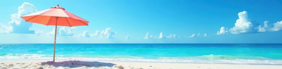 Blue sky, tranquil sea, beach umbrella shadow, shadow, simple