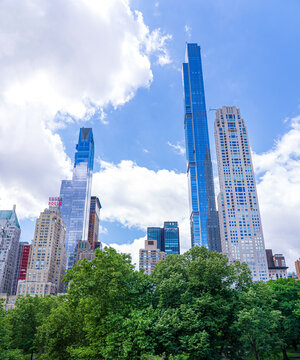 NYC, New York State, United States. Central Park's South Corridor. Modern buildings during the summer of 2024.