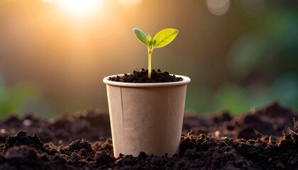 Plánta verde en vaso reciclado, símbolo de crecimiento sostenible y belleza natural