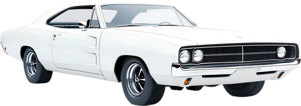 Classic vintage muscle car front view on a transparent background
