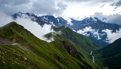Fototapeta premium Mountainous landscape with clouds