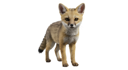 Alert Fennec Fox Cub Standing with Curious Gaze and Detailed Fur Texture