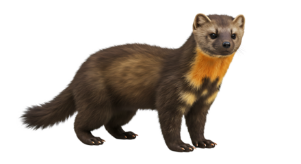 Alert European Pine Marten with Golden Throat Patch Standing in Profile