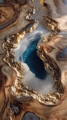 Luxury Resin Art  Gold  Blue  Wood Tabletop