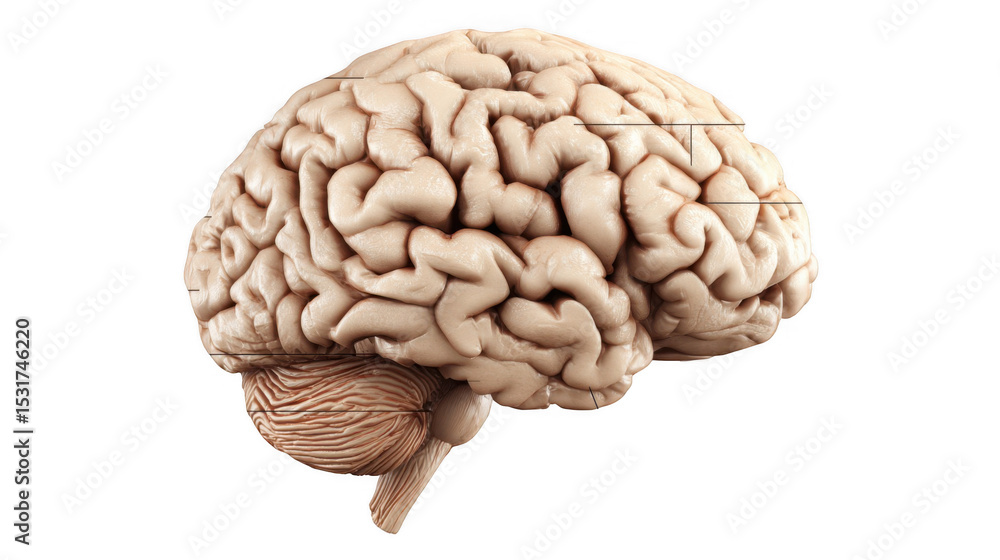 Poster highly detailed 3d rendering of a human brain, highlighting the intricate folds and structures of th