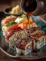 Sushi polewane sosem