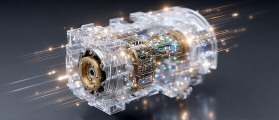 High Tech Electric Car Engine  Exploded View  3D Render  Eco Friendly Motor