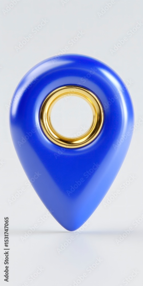 Poster 3d blue location pin icon gold ring navigation map pointer gps app symbol abstract