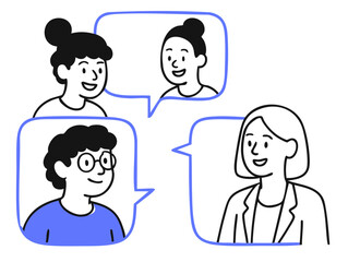 Happy People in Speech Bubbles Communicating