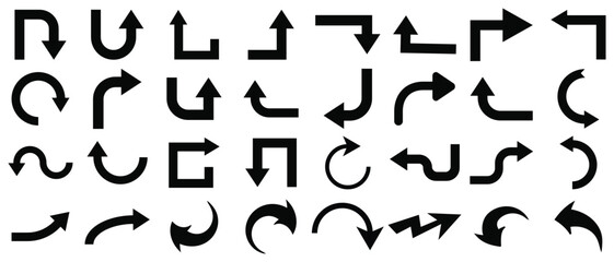 Mega set of way direction arrow sign. Way sign. Road navigation arrows. Driving direction mark, location point crossroad. Way direction arrow sign. Vector illustration