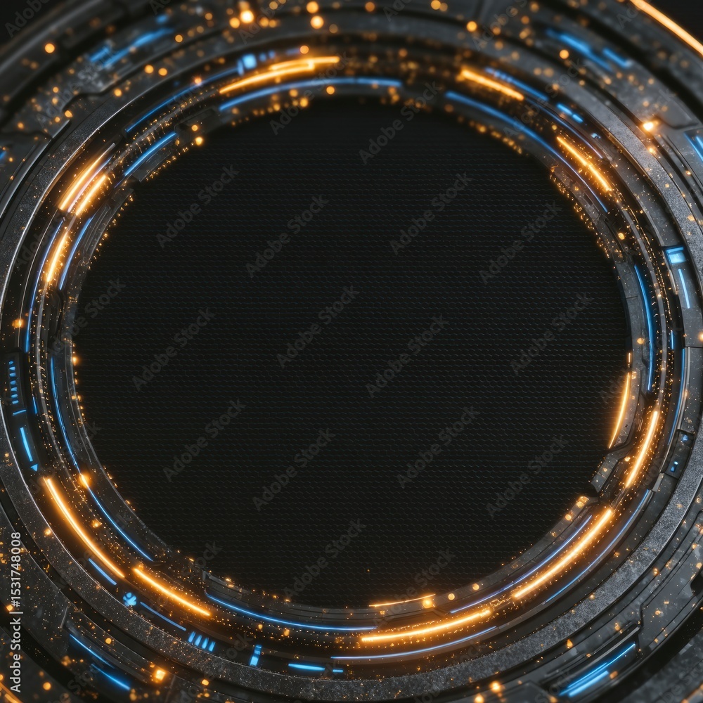 Poster futuristic circular tech frame abstract sci fi glowing interface design