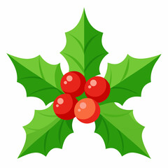 Festive Holly Berry Illustration with Bright Green Leaves and Red Berries Perfect for Christmas and Holiday Season Designs on a White Background