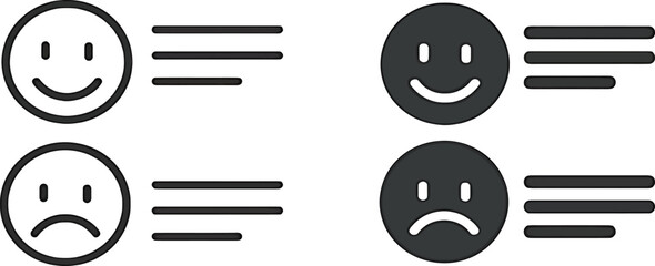 Vector Feedback Icons – Smiley and Sad Face with Text Lines, Outline and Solid Style
