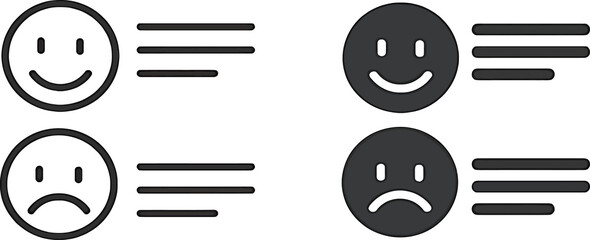 Vector Feedback Icons – Smiley and Sad Face with Text Lines, Outline and Solid Style