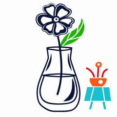 Simple Flower in Vase with Small Grill Illustration
