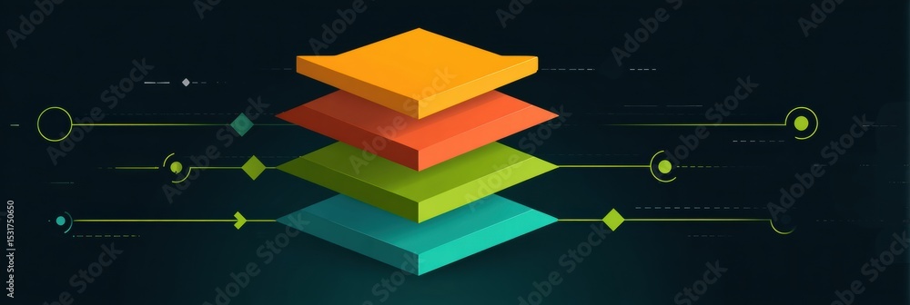 Leinwandbilder Visual Hierarchy Infographic Showcasing App Design With Stacked Elements and Arrow Guides for Effective User Navigation and Experience Enhancement