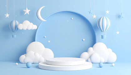 A lovely and cute space where you can display your products on a wall with soft color decorations. Showcase concept for product promotion and exhibition.