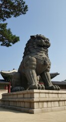 Majestic Stone Guardian Lion at Gyeongbokgung Palace, Seoul South Korea
