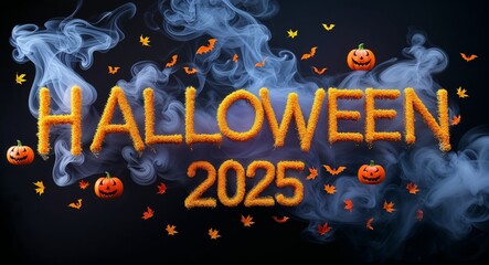 halloween 2025 word made of smoke on black background