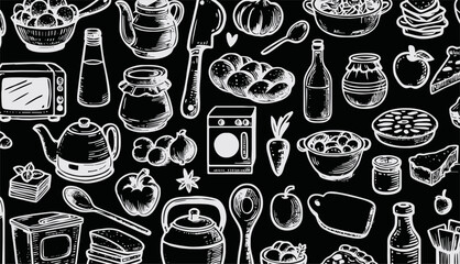 Foods doodles hand drawn sketchy vector symbols and objects