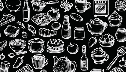 Foods doodles hand drawn sketchy vector symbols and objects