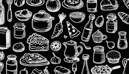 Foods doodles hand drawn sketchy vector symbols and objects