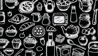 Foods doodles hand drawn sketchy vector symbols and objects