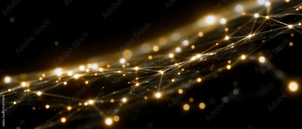 Poster abstract golden network connection technology digital background lights nodes line