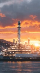 Obraz premium Industrial Sunset Ammonia Plant Refinery Chemical Production Dusk