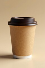 Rustic kraft paper coffee cup & lid mock-up, natural textures, illustration, simple, brown