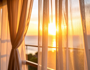 Sunset light filtering through curtains