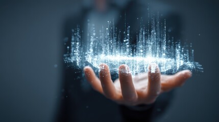 Hologram of data in a hand.