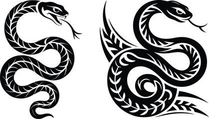 Two black snake illustrations with tongues out on a cream background