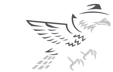 Illustration of a skyhawk wearing a hat with wings on a black background